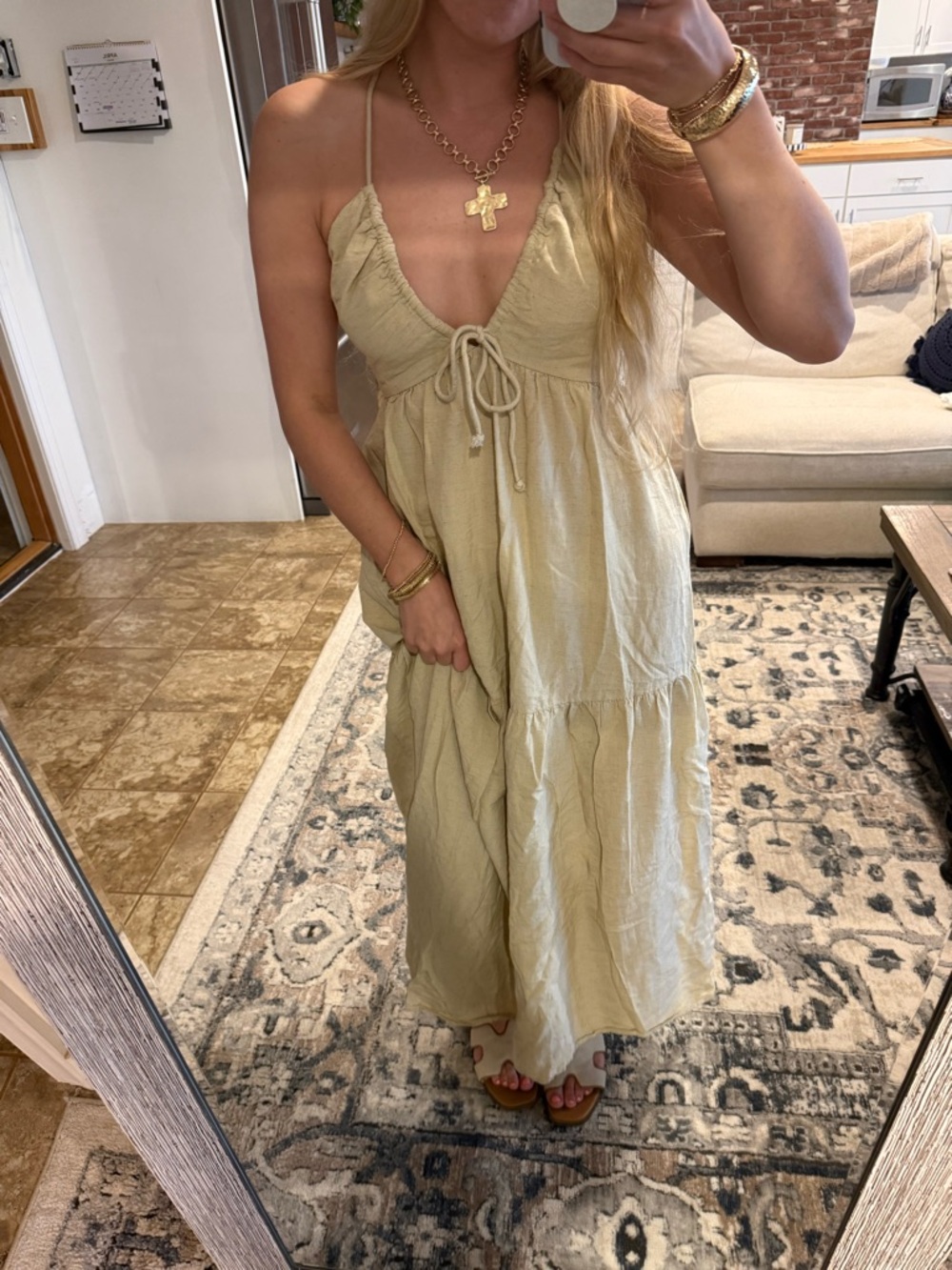 Tie-Front Spaghetti Strap Maxi Dress in Cream